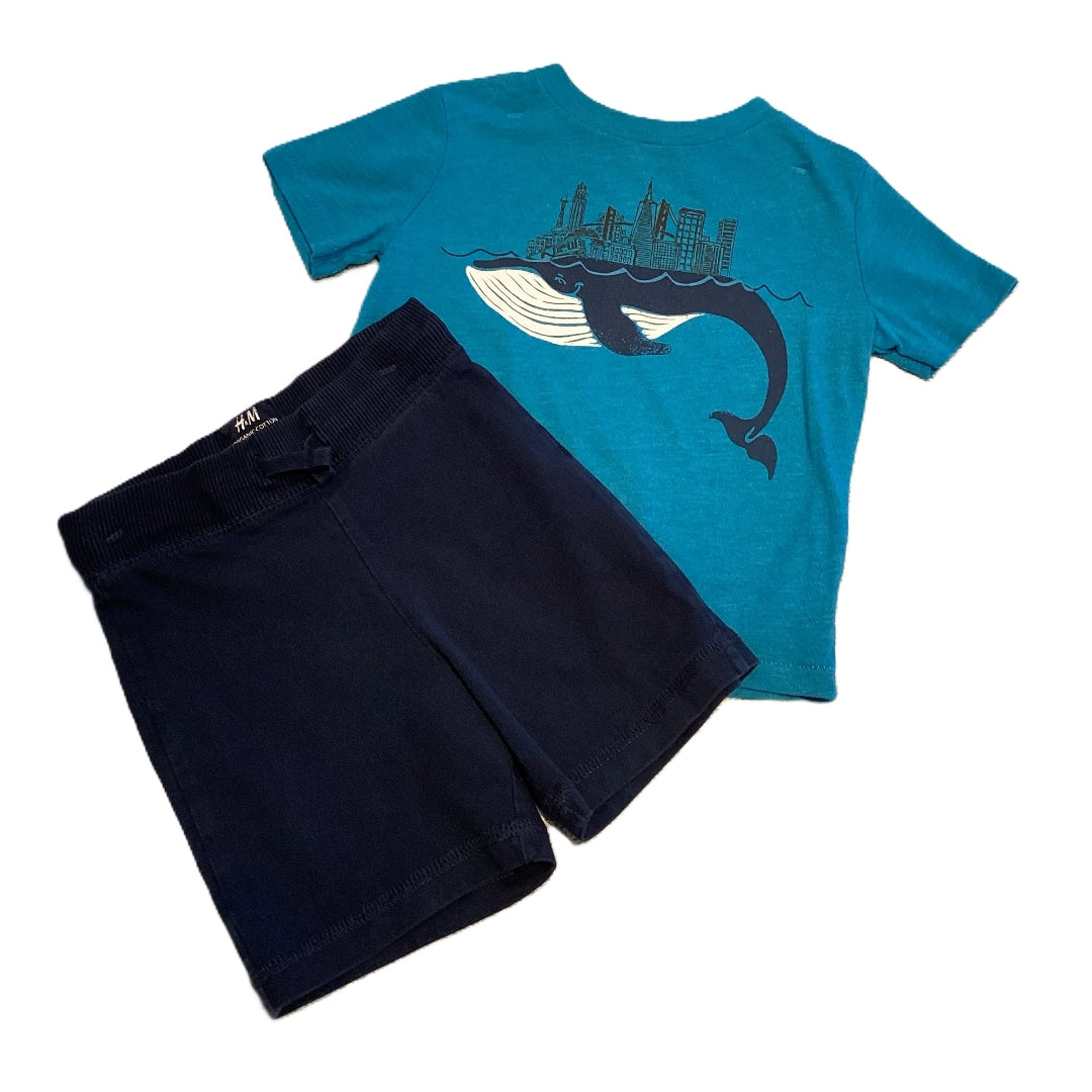 12-18 Boys Baby Gap Whale T-Shirt, H&M Organic Cotton Navy Shorts