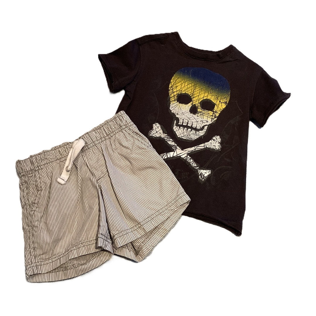 12-18 Boys Amy Coe Blue/Yellow Skull T-Shirt, Carter's Light Gray Striped Shorts