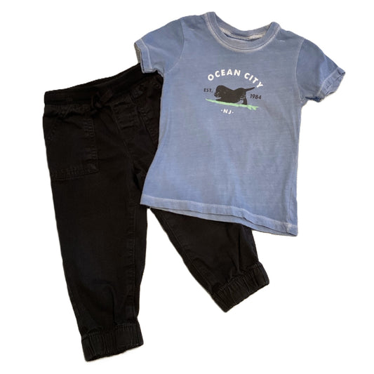12-18 Boys Breezin Up Ocean City Blue T-Shirt, Jumping Beans Black Cargos