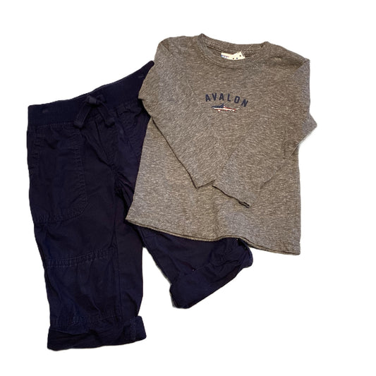 12-18 Boys Breezin Up Avalon Long-Sleeved Gray Shirt, Gymboree Navy Cargos