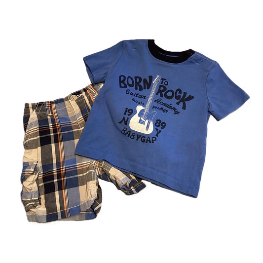 12-18 Boys Baby Gap Born to Rock T-Shirt, Children's Place Plaid Shorts