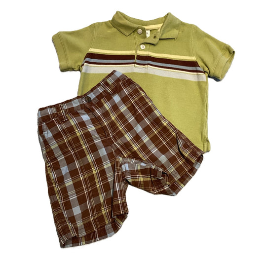 12-18 Boys Gymboree Striped Polo, Gymboree Brown Plaid Shorts