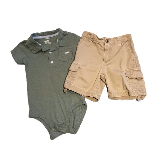 12-18 Boys Carter's Green Onesie Polo, Gymboree Khaki Shorts