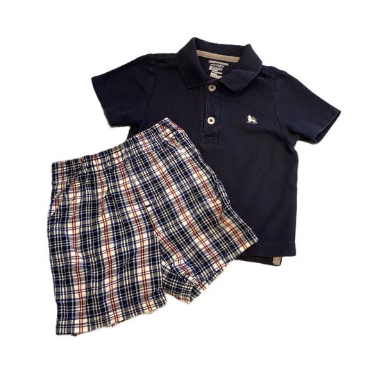 12-18 Boys Old Navy Navy Blue Polo, Jumping Beans Plaid Linen Shorts