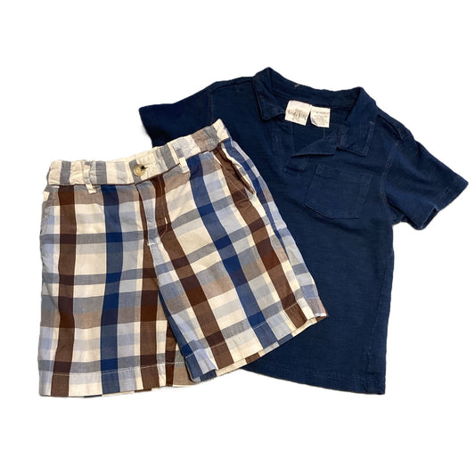 12-18 Boys Koala Kids Blue V-Neck, Standard Blues Blue/Brown Plaid Shorts