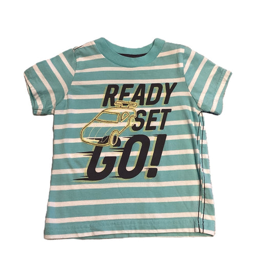 12-18 Boys Just One You Ready Set Go Teal Car Striped Shirt