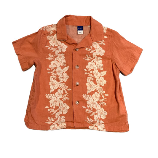 12-18 Boys Old Navy Orange Hawaiian Button Down Shirt