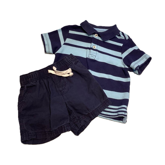 12-18 Boys Old Navy Blue Striped Polo, Carter's Navy Cargo Shorts
