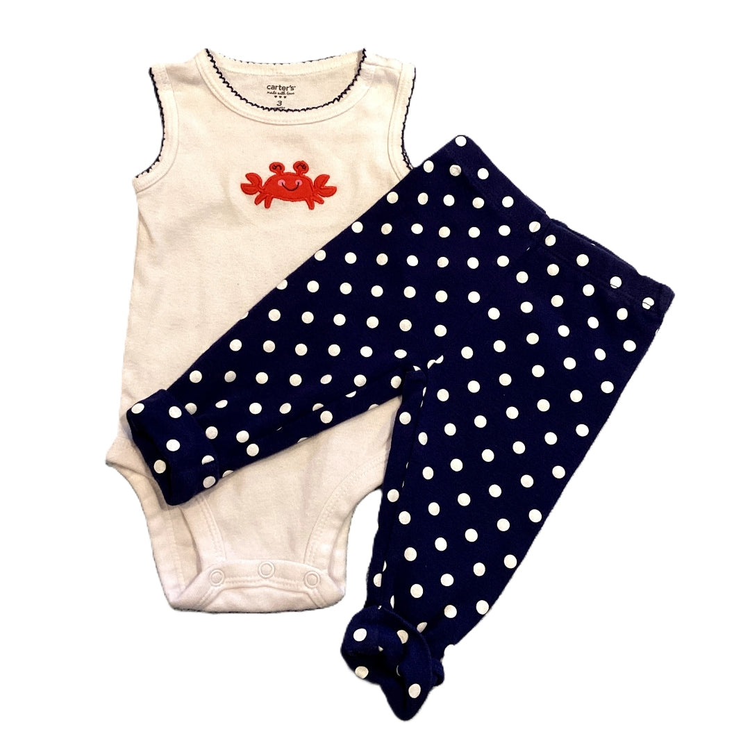 0-3 Girls Carter's Tank Top Crab Onesie, Matching Polkadot Leggings