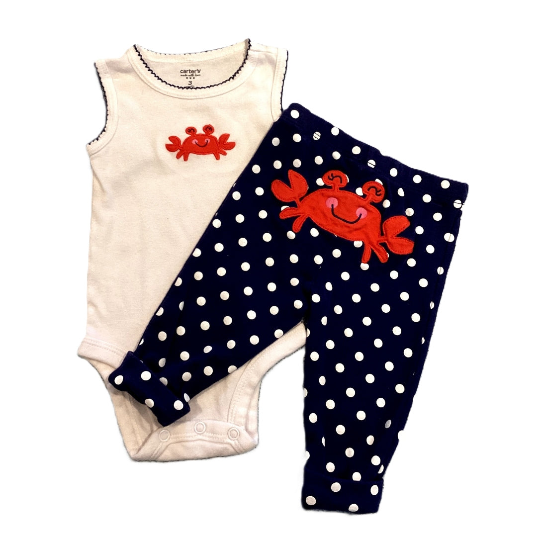 0-3 Girls Carter's Tank Top Crab Onesie, Matching Polkadot Leggings