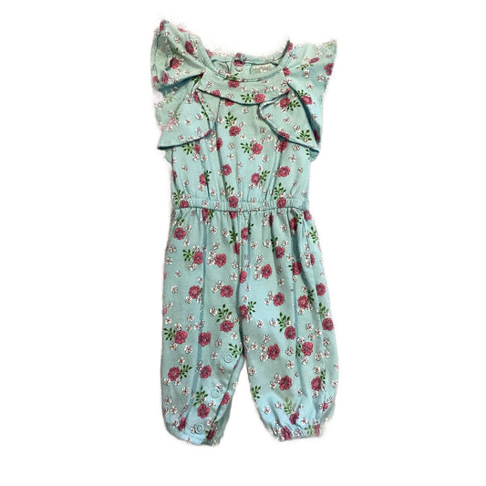 0-3 Girls Carter's Light Blue Floral Romper with Ruffled Sleeves