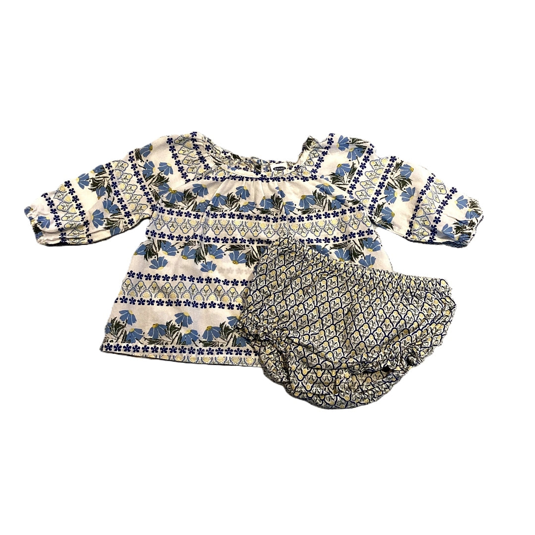 0-3 Girls Old Navy Blue and Yellow Tunic with Matching Patterned Bloomers