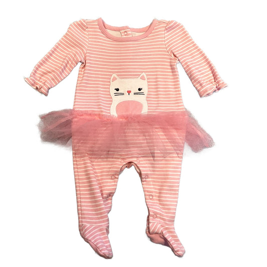 0-3 Girls Gymboree White and Pink Striped Ballerina Cat Onesie with Tutu