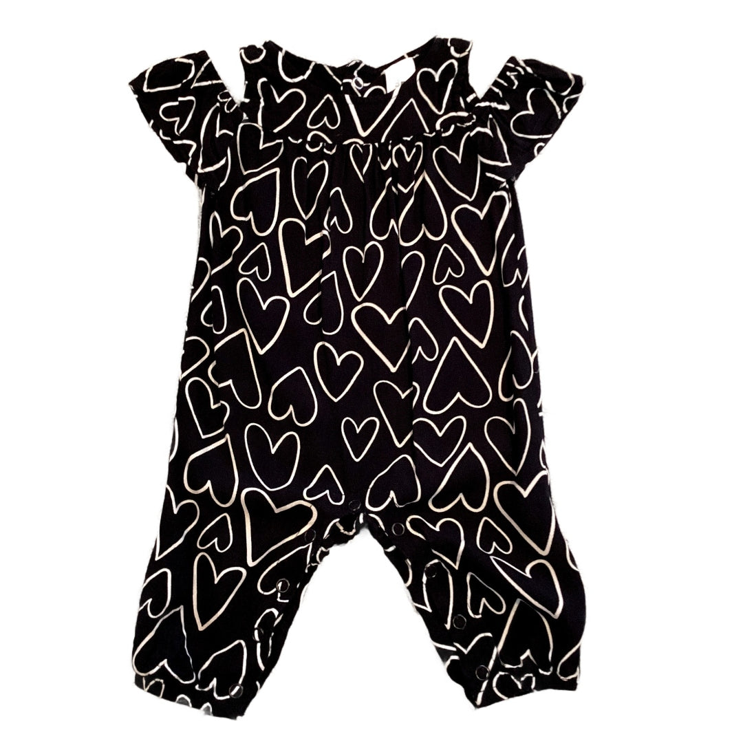 0-3 Girls Carter's Black and White Hearts Open Shoulder Romper