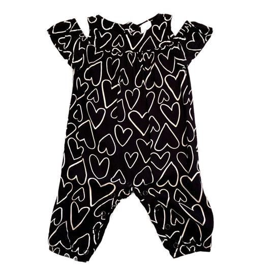 0-3 Girls Carter's Black and White Hearts Open Shoulder Romper