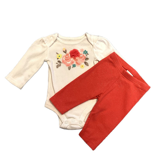 0-3 Girls Babystarter's Floral Long-Sleeved Onesie with 3D Flower, Jumping Beans Coral Sparkly Leggings