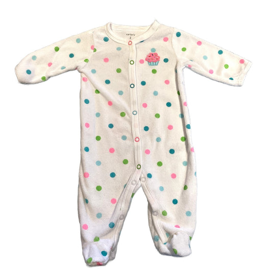 0-3 Girls Carter's White and Multi-Colored Polka Dot Sleeper with Cupcake