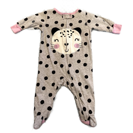 0-3 Girls Gerber Zip-Up Longsleeved Sleeper, Tiger Decal, and Gray Polka Dots