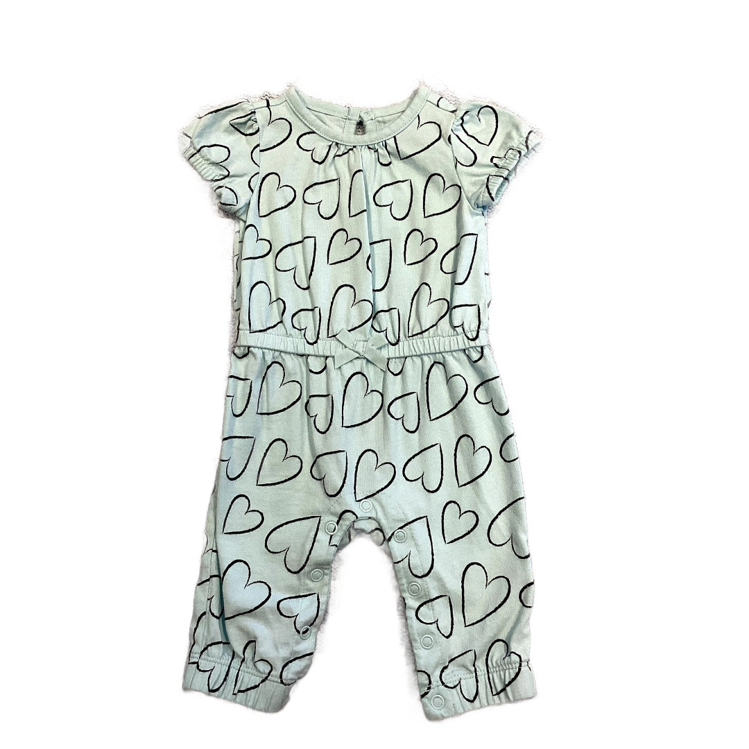 0-3 Girls Simple Joy Mint Green Black Heart Patterned Romper