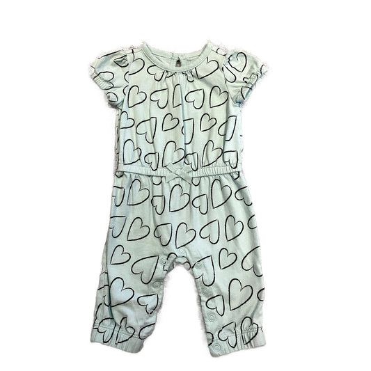 0-3 Girls Simple Joy Mint Green Black Heart Patterned Romper