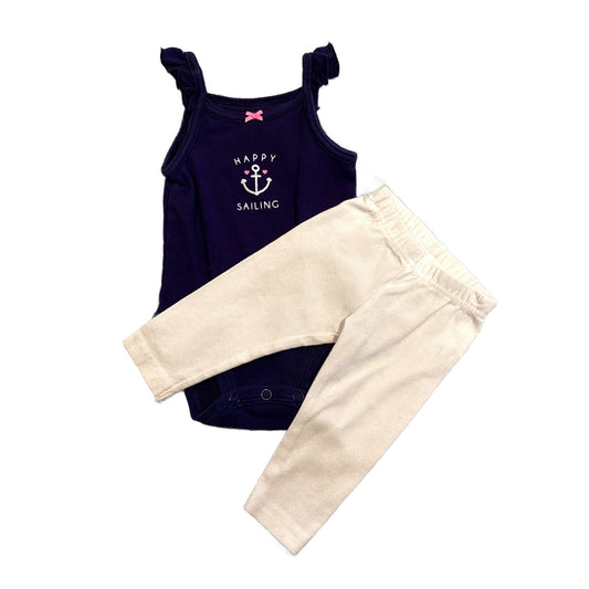 0-3 Girls Carter's Navy Blue Happy Sailing Tank Top Onesie, Carter's White Sparkle Leggings