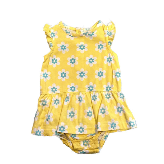 0-3 Girls Carter's Yellow Floral Bubble Dress with Built-In Onesie