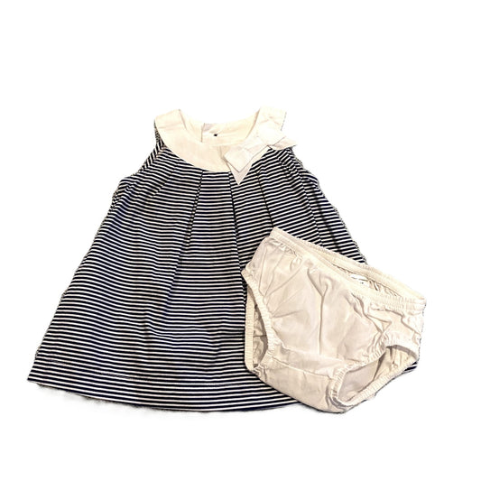 0-3 Girls Carter's Navy Blue and White Striped Dress with Matching White Bloomers