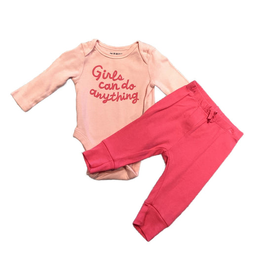 0-3 Girls Old Navy Girls Can Do Anything Long-Sleeved Onesie, Baby Gap Pink Joggers
