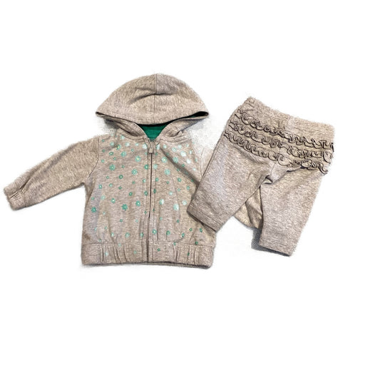 0-3 Girls Just One You Gray and Teal Floral Sweatshirt with Zipper, Gray Leggings with Ruffles