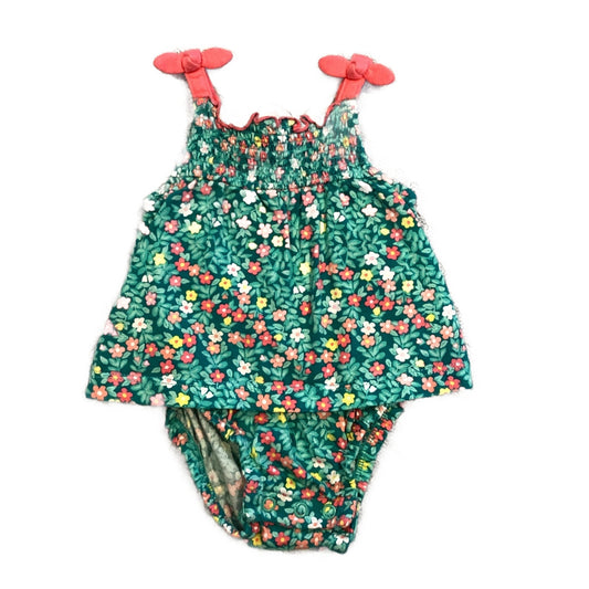0-3 Girls Carter's Green Floral Tank Top Dress with Built-In Onesie