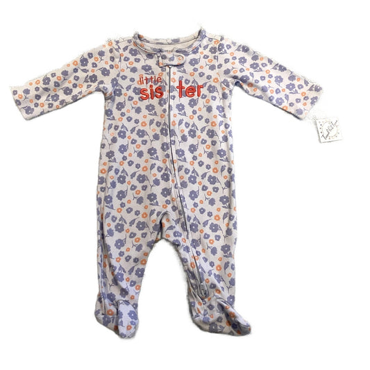 0-3 Girls Carter's Blue and Orange Little Sister Long-Sleeved Sleeper