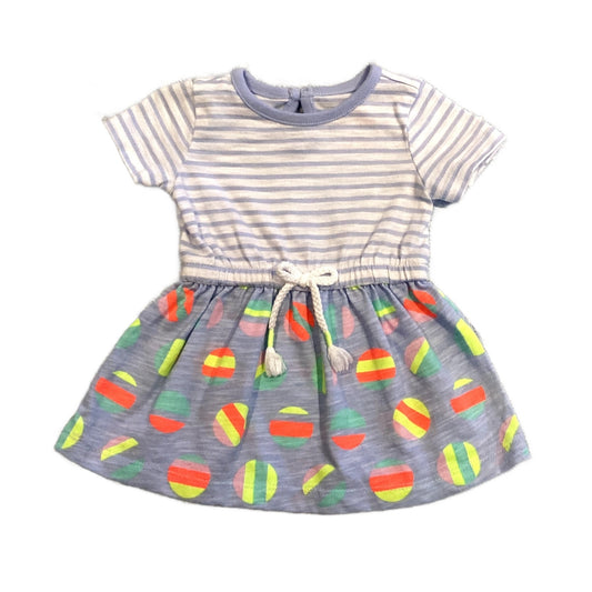 0-3 Girls Cat and Jack Blue Striped Dress, Neon Colored Pattern