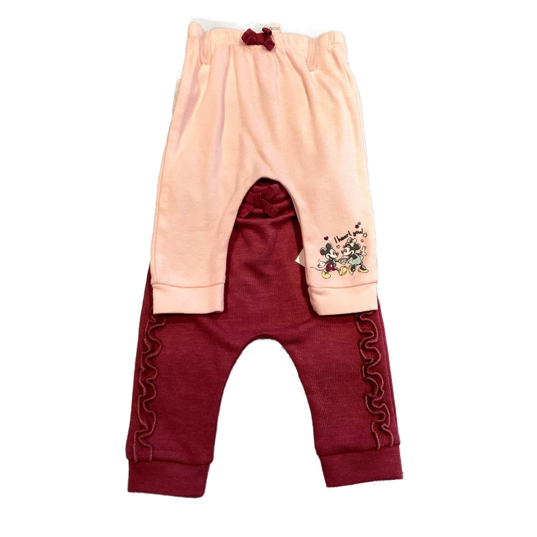0-3 Girls Disney Baby NWT  3-Piece Minnie Mouse Pant Set, Red, Maroon, and Pink