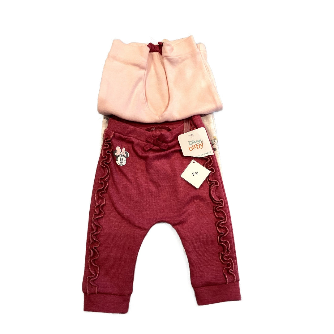 0-3 Girls Disney Baby NWT  3-Piece Minnie Mouse Pant Set, Red, Maroon, and Pink