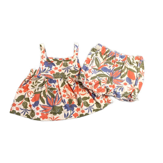 0-3 Girls Carter's Blue, Green, and Orange Floral Patterned Matching Tank Top and Shorts