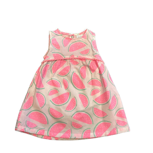 0-3 Girls Just One You White Watermelon Patterned Dress with Built-In Bloomers