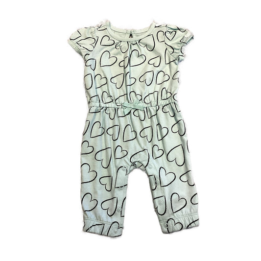 0-3 Girls Simple Joy Mint Green Black Heart Patterned Romper