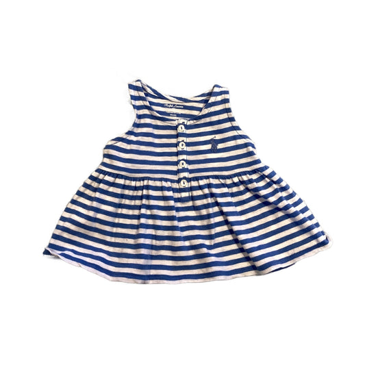 0-3 Girls Ralph Lauren Blue and White Striped Tank Top