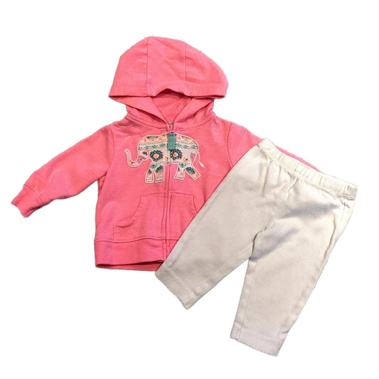 0-3 Girls Carter's Neon Pink Elephant Zipped Sweatshirt, Carter's White Leggings