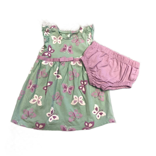3-6 Girls Koala Kids Green and Purple Butterfly Dress with Matching Bloomers