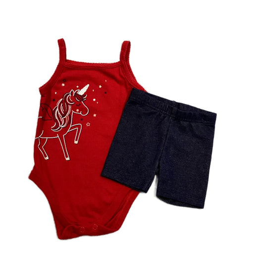 3-6 Girls Garanimals Red Unicorn Tank Top Onesie, Garanimals Stretchy Shorts