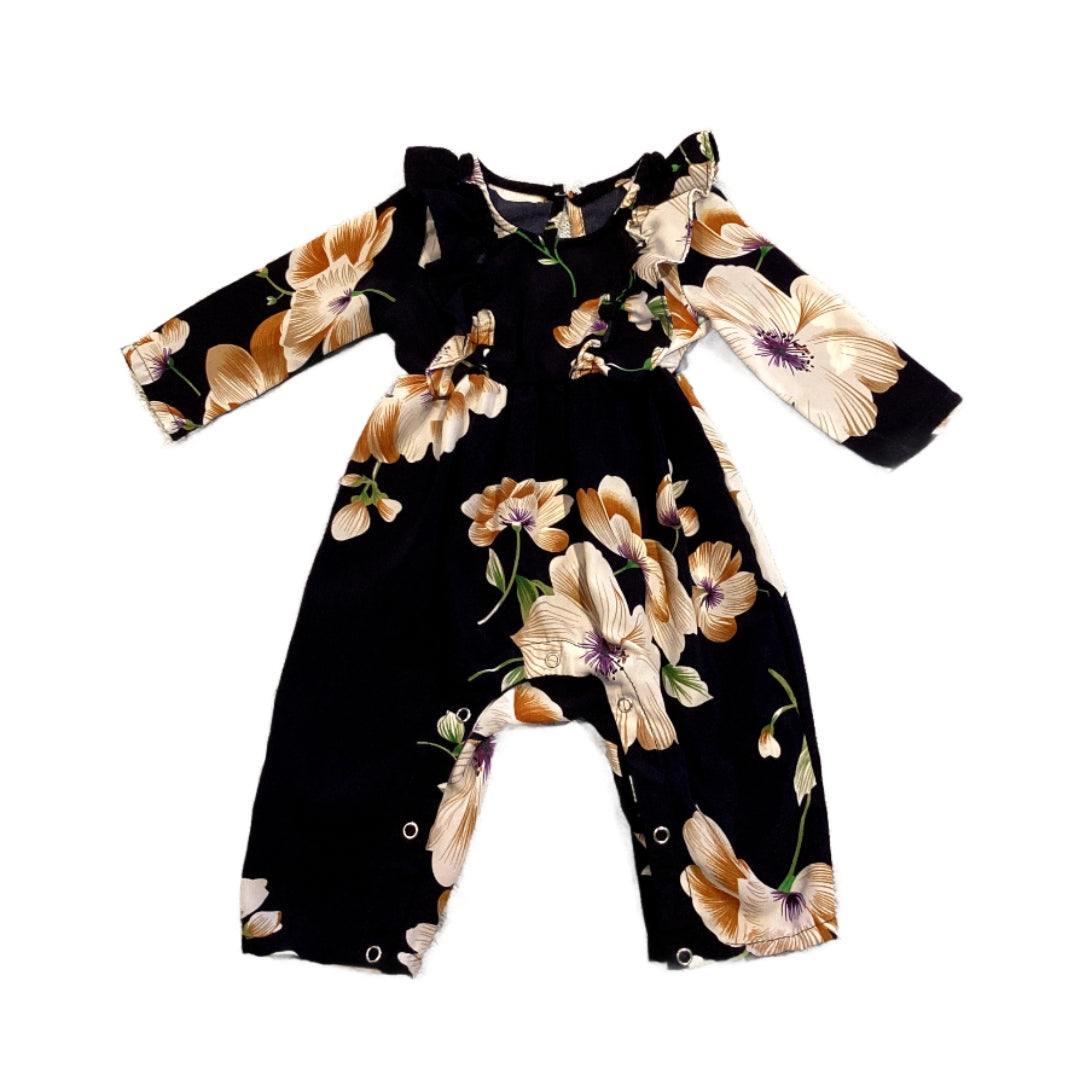 3-6 Girls PatPat Black Floral Ruffled Romper