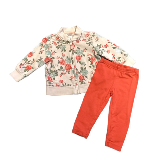 3-6 Girls Carter's Light Pink Floral Zip Sweatshirt, Carter's Coral Leggings
