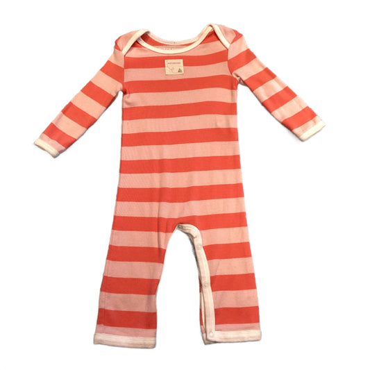 3-6 Girls Burt's Bees Baby Pink and Coral Striped Sleeper
