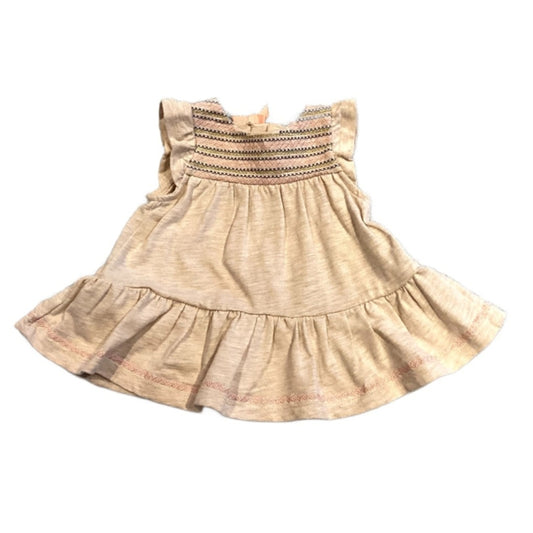 3-6 Girls Maggie & Zoe Tan Dress with Multi-Colored Stitching