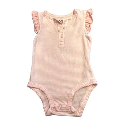 3-6 Girls Carter's Pink and White Striped Onesie with Ruffled Polka Dot Sleeves