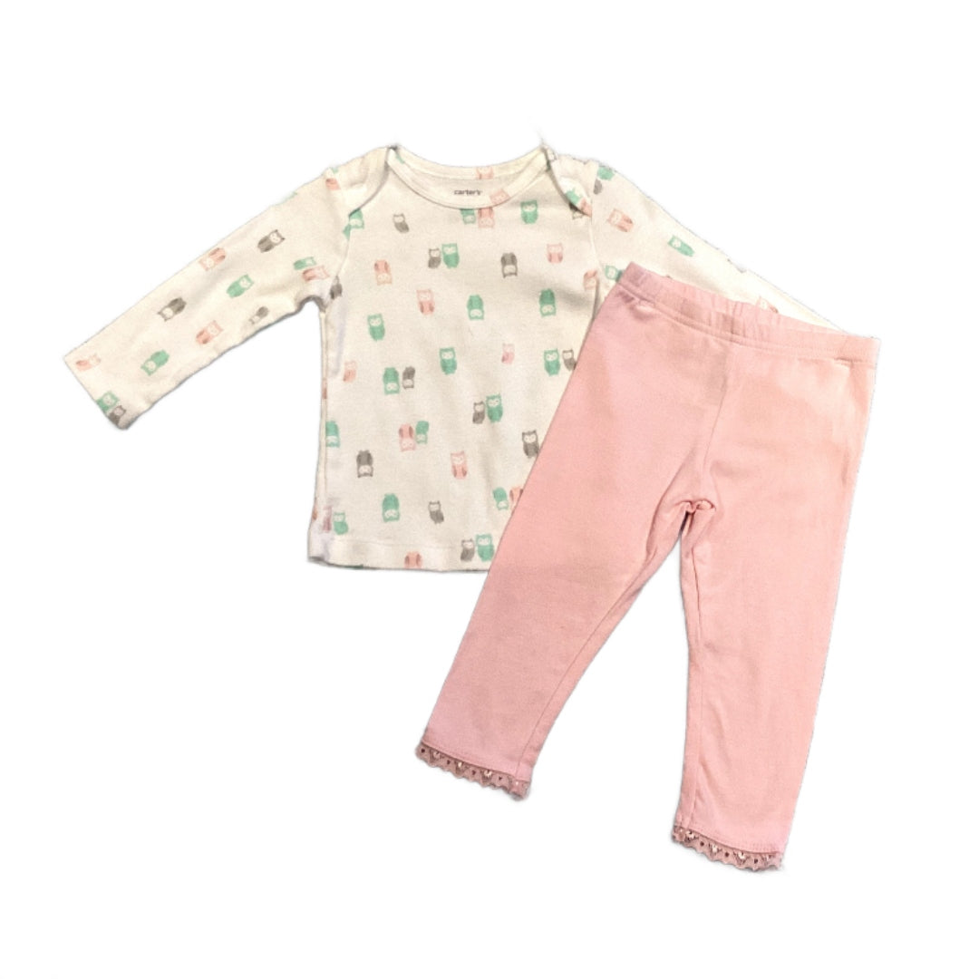 3-6 Girls Carter's Owl Long Sleeved Shirt, Pink Carter's Leggings