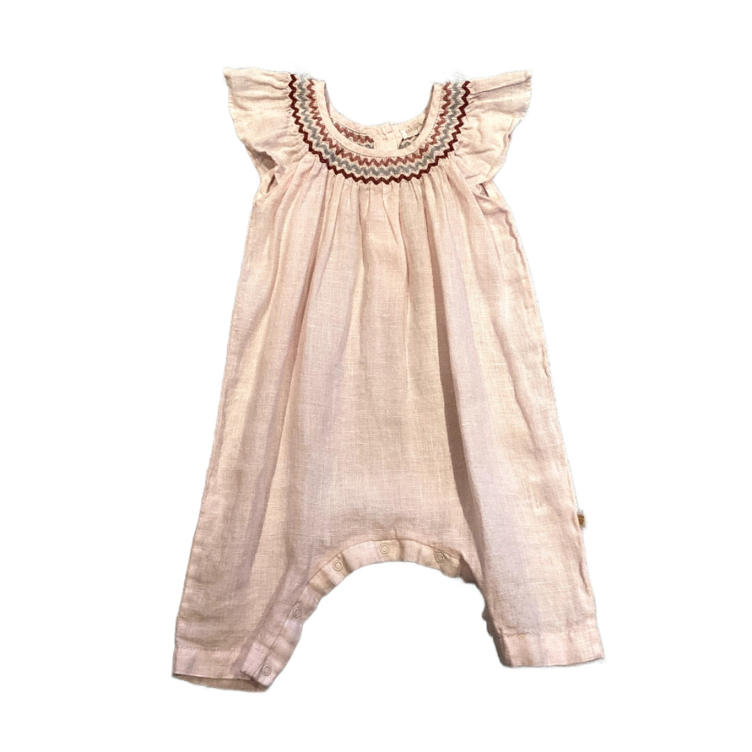 3-6 Girls Les Enfantines Light Pink Romper with Multi-Colored Stitching