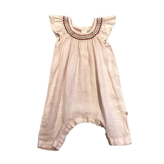 3-6 Girls Les Enfantines Light Pink Romper with Multi-Colored Stitching