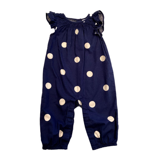 3-6 Girls Baby Gap Navy Blue Romper with White Polka Dots